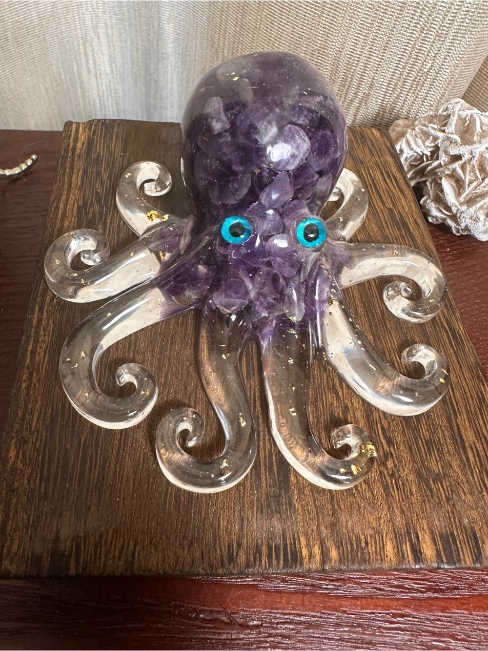 Resin and Amethyst Crystal Chips Octopus Figure